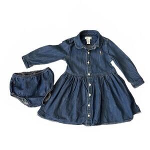 Ralph Lauren Denim Dress and Bloomers Button Front Collared 18Mos